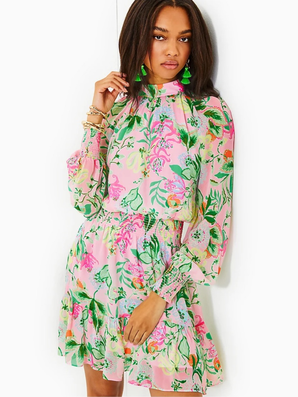 Lilly Pulitzer ELLIELYNN LONG SLEEVE DRESS bright colorful mock neck women’s 10
